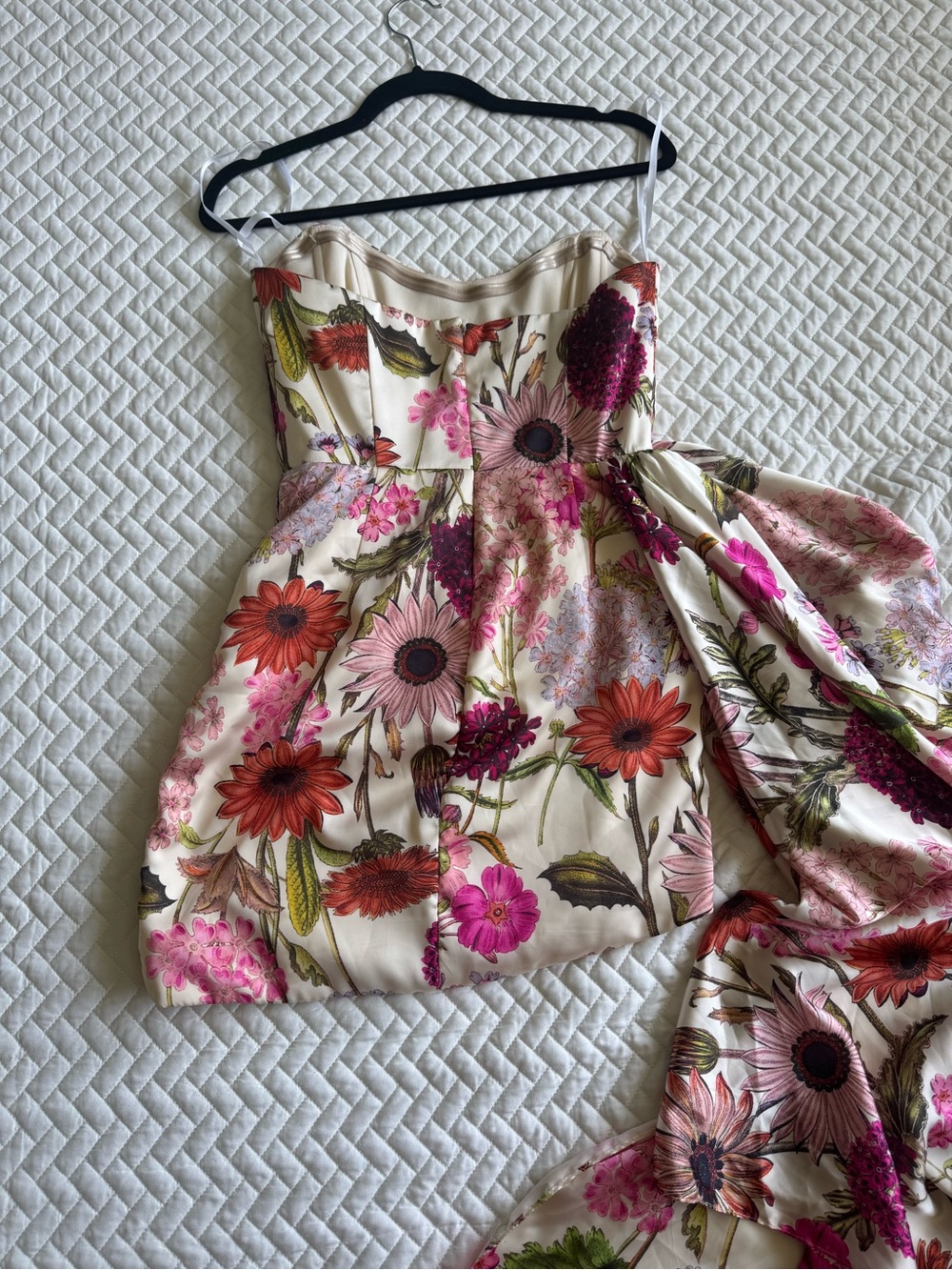 Katie May Strapless Floral Asymmetric Mini Dress in Pink and Cream - Picture 5 of 6